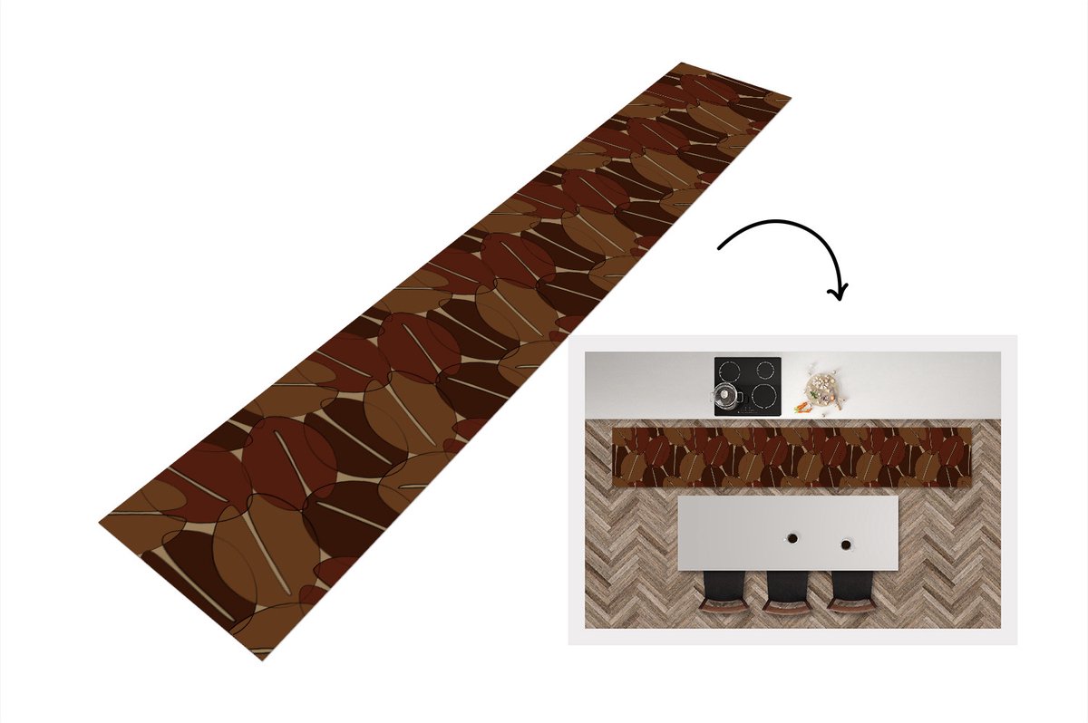 KitchenYeah Keukenloper - Loper keuken - Koffiebonen - Patronen - Coffee - 300x50 cm - Keukenloper vinyl Multicolor