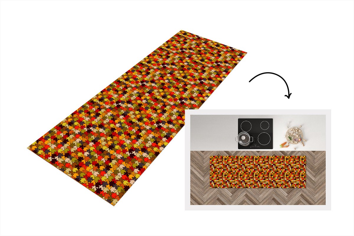 KitchenYeah Keukenloper - Loper keuken - Puzzel - Patronen - Herfst - 150x50 cm - Keukenloper vinyl Multicolor