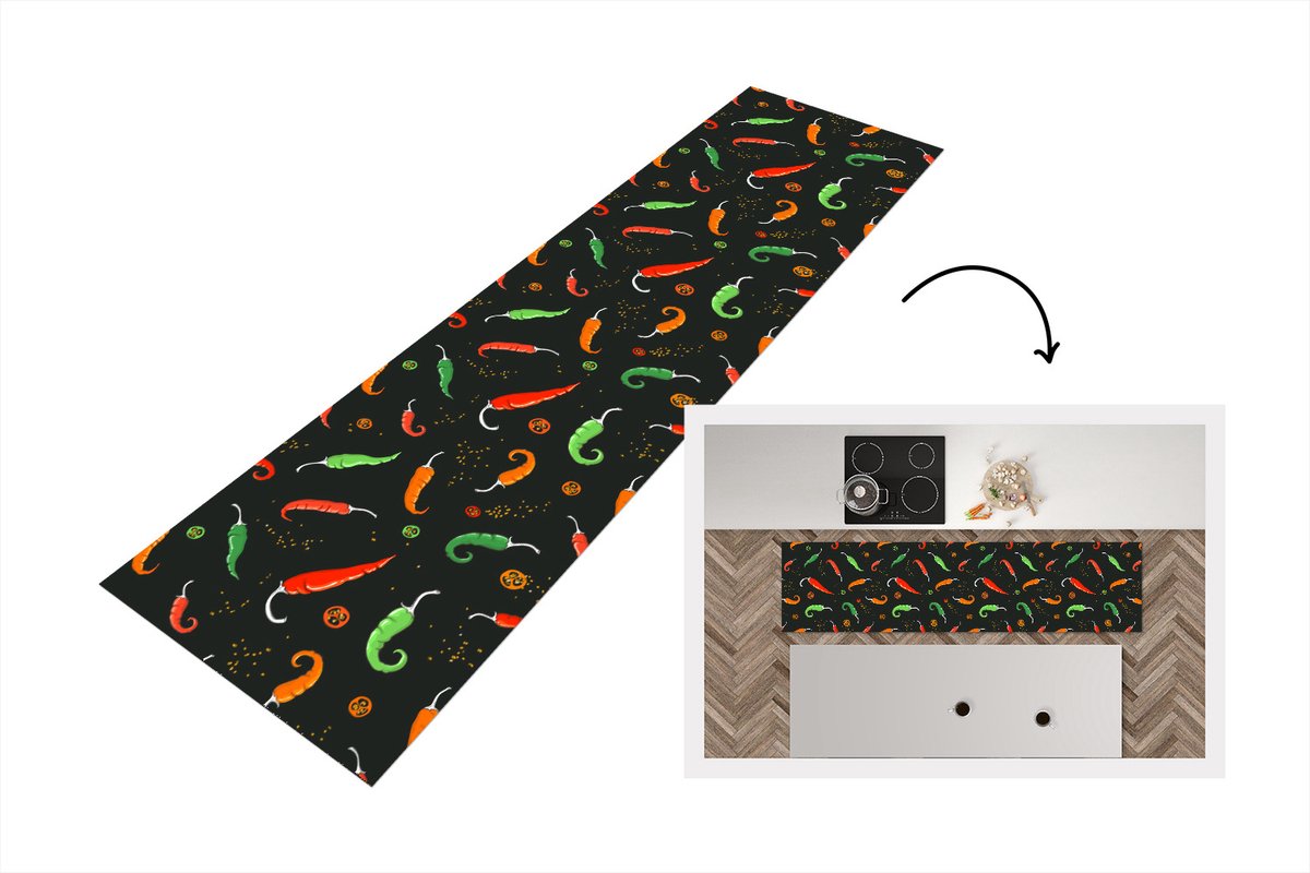 KitchenYeah Keukenloper - Loper keuken - Peper - Patronen - Zaden - Keukenloper vinyl multicolor, foto 6
