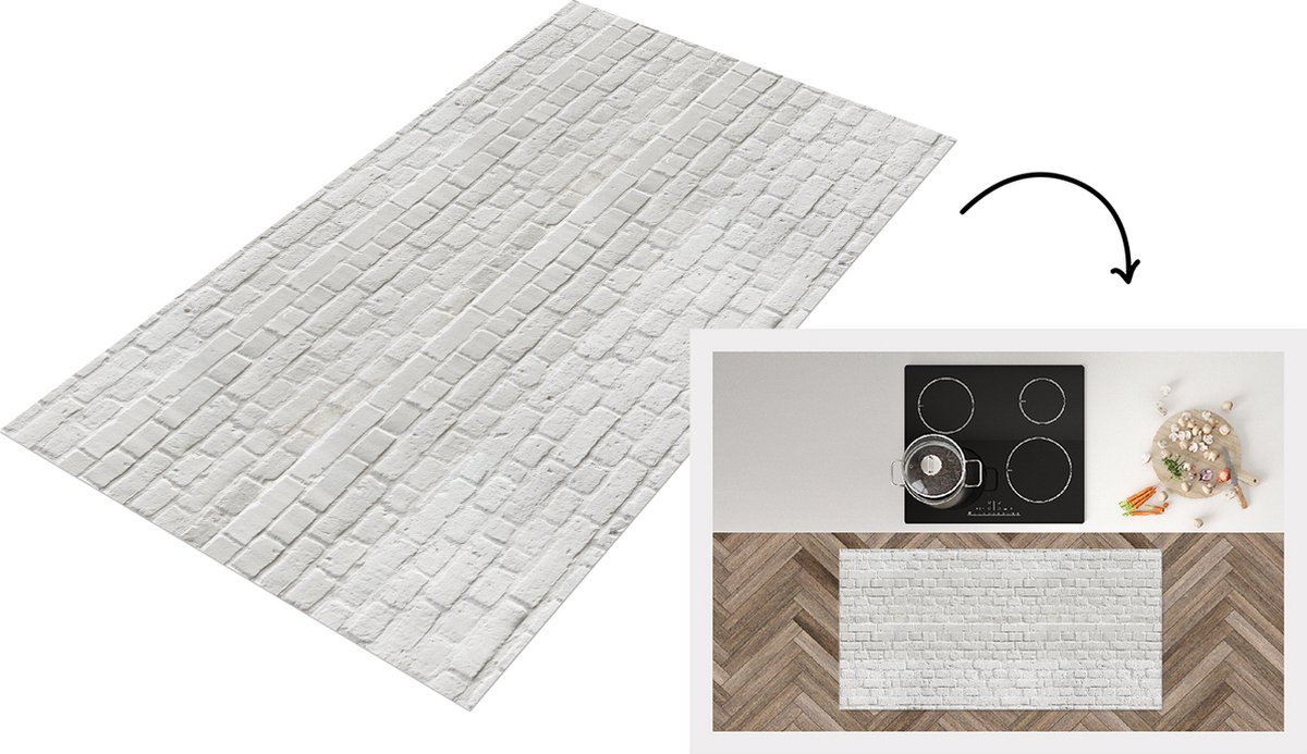 KitchenYeah Keukenloper - Loper keuken - Muur - Natuursteen - Wit - Patroon - 120x60 cm - Keukenloper vinyl Multicolor