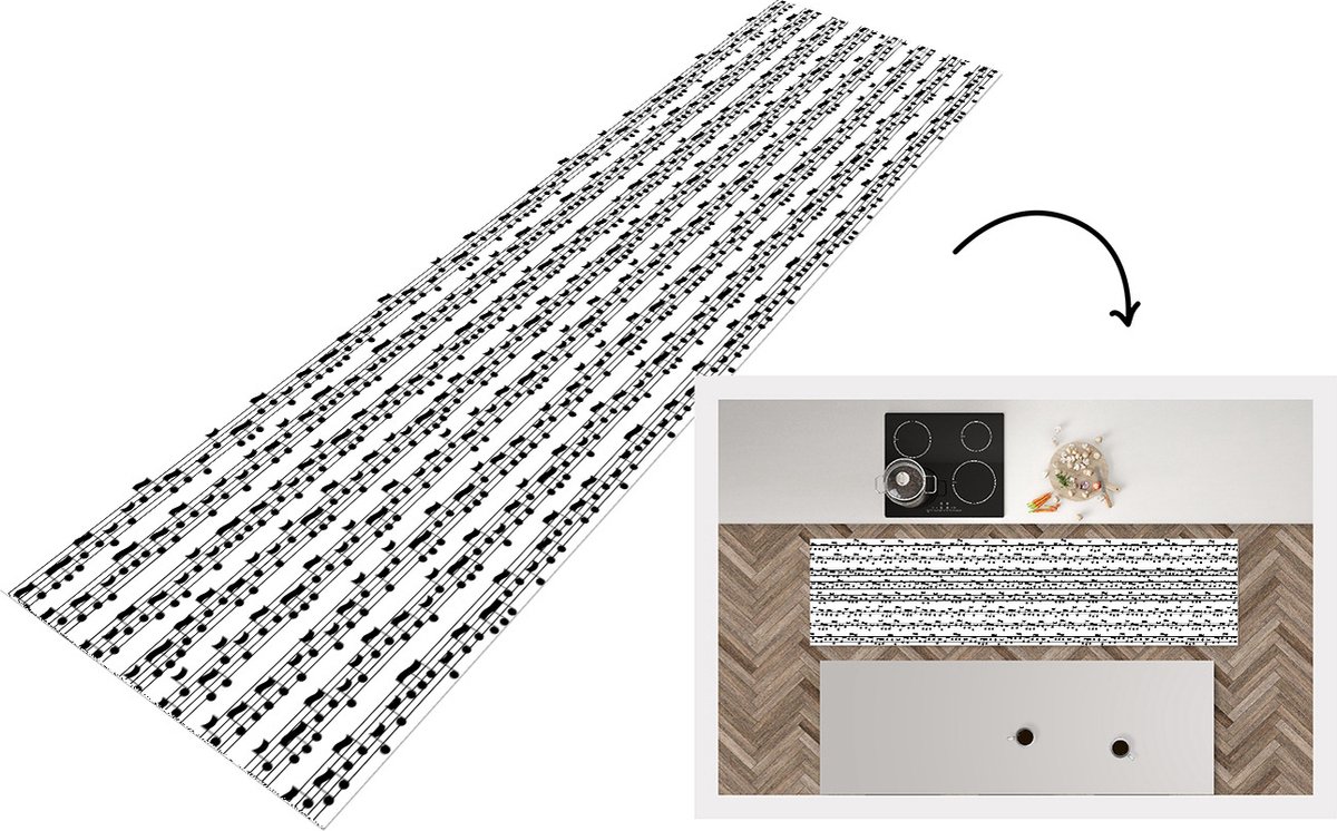 KitchenYeah Keukenloper - Loper keuken - Muziek - Patronen - Muzieknoten - 200x50 cm - Keukenloper vinyl Multicolor