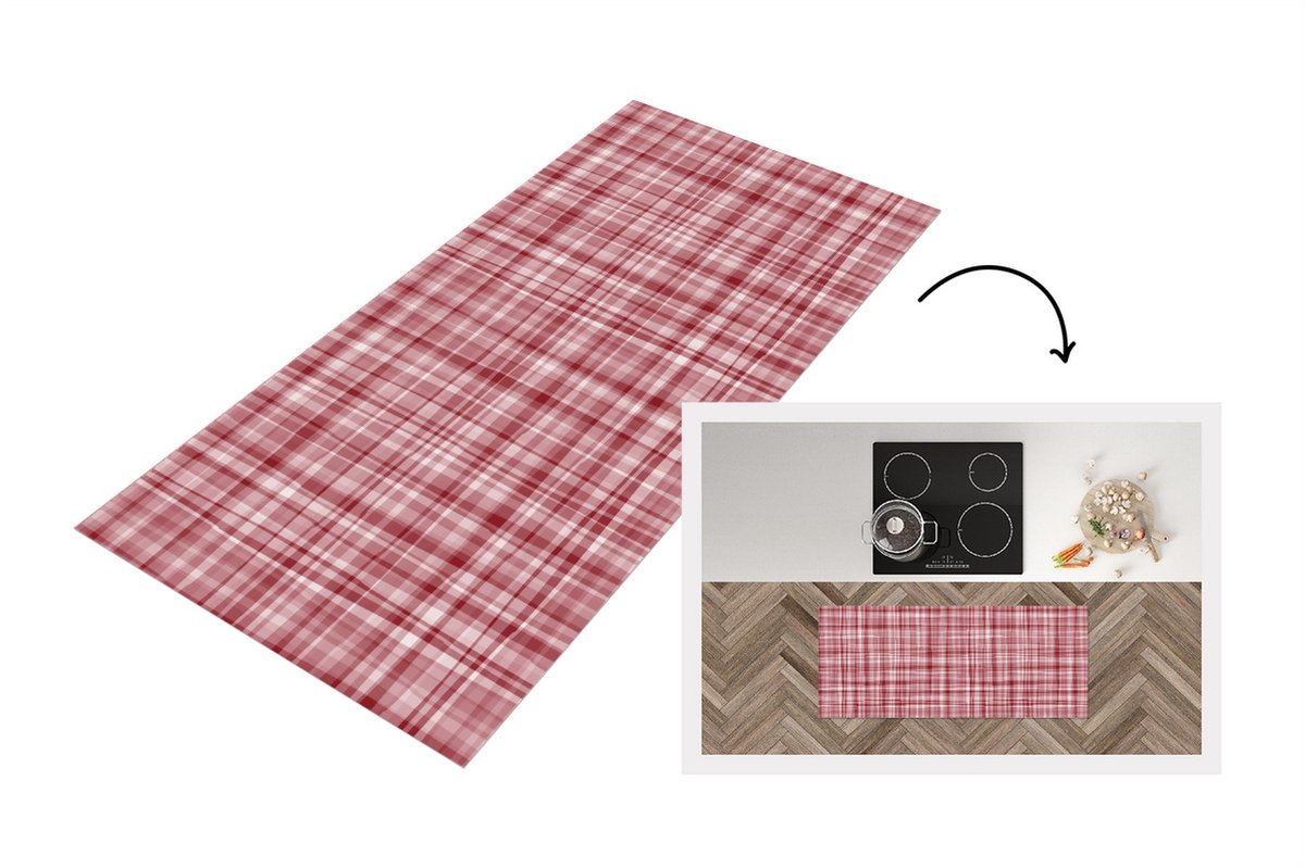 KitchenYeah Keukenloper - Loper keuken - Patroon - Rood - Waves - Keukenloper vinyl Multicolor