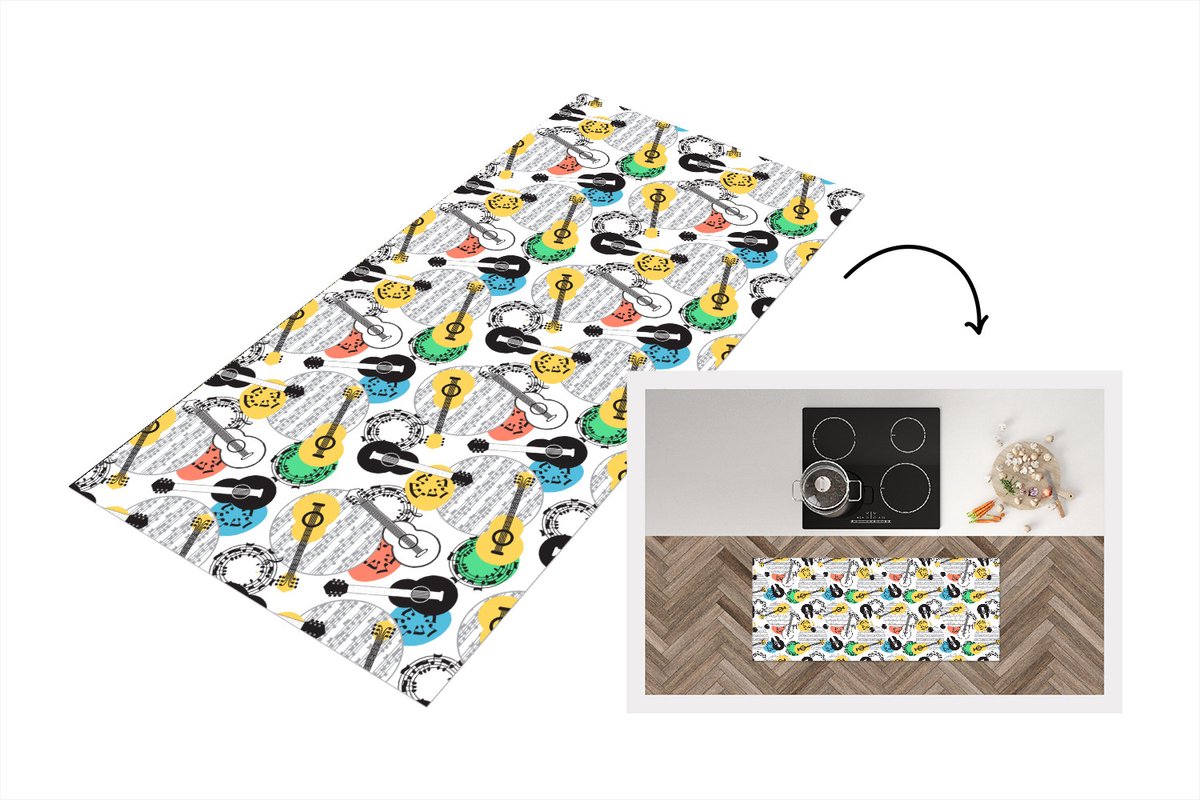 KitchenYeah Keukenloper - Loper keuken - Gitaar - Muziek - Patronen - Abstract - 120x50 cm - Keukenloper vinyl Multicolor