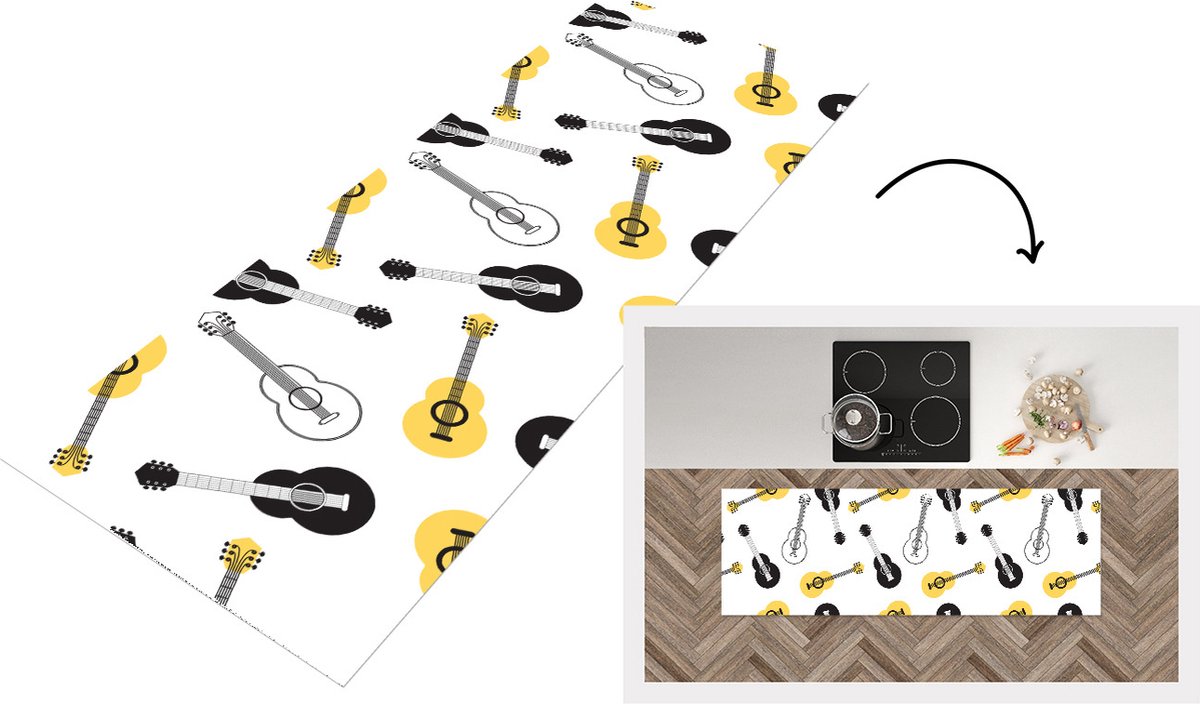 KitchenYeah Keukenloper - Loper keuken - Gitaar - Patronen - Instrumenten - 180x60 cm - Keukenloper vinyl Multicolor
