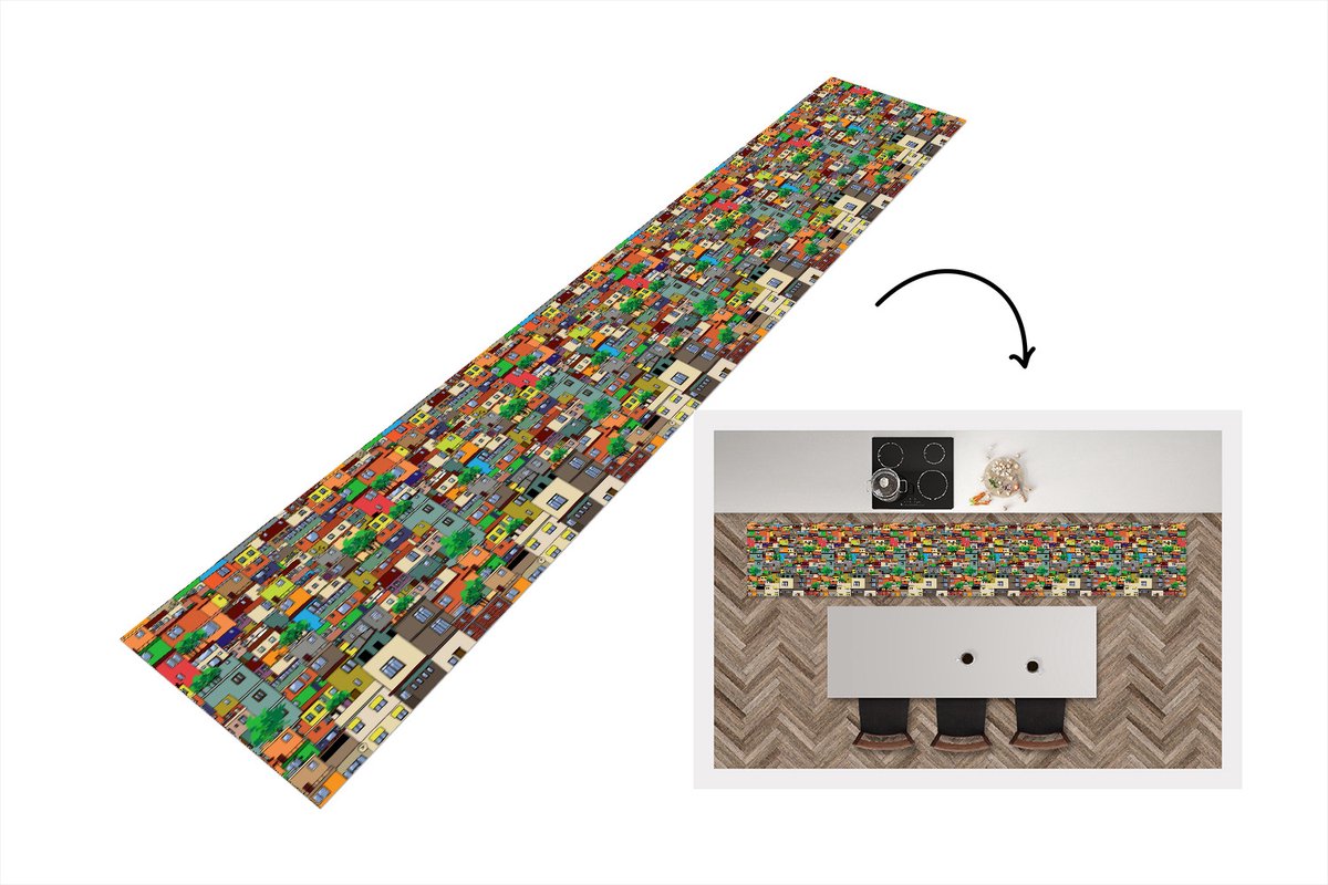 KitchenYeah Keukenloper - Loper keuken - Patronen - Gebouwen - Zentangle - Keukenloper vinyl multicolor, foto 5
