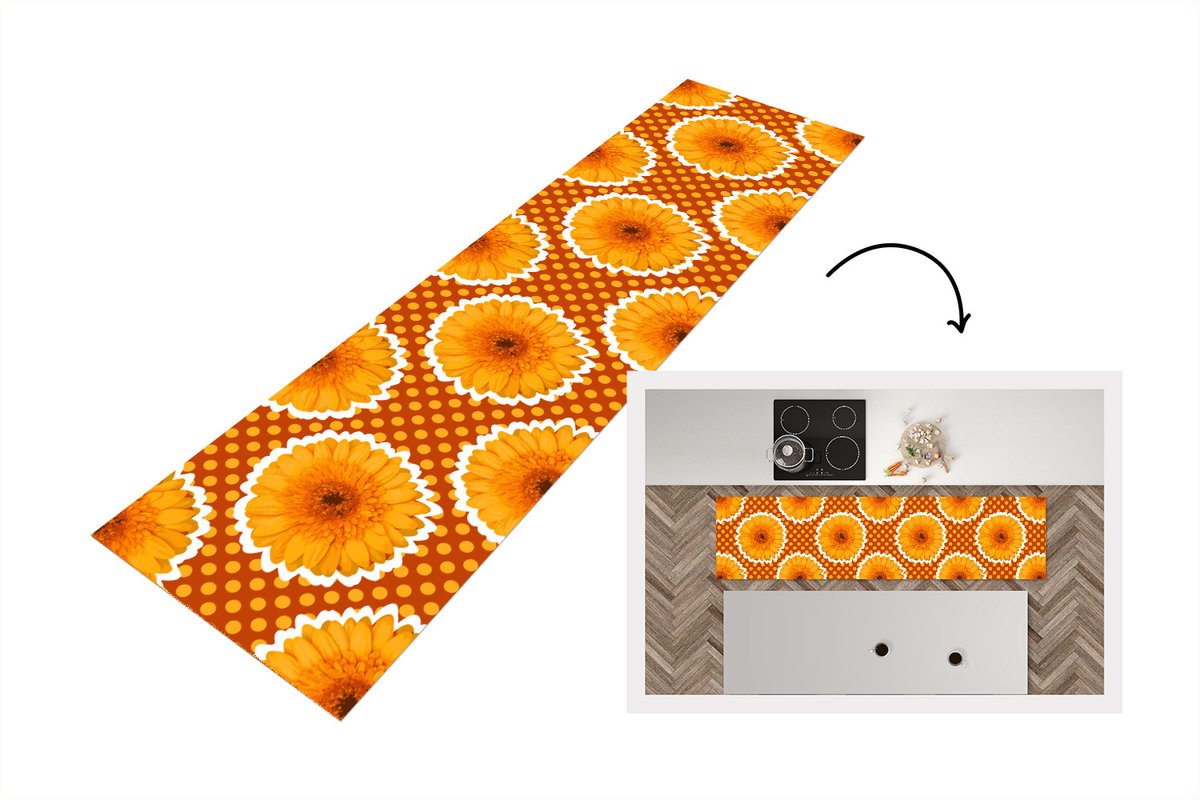 KitchenYeah Keukenloper - Loper keuken - Bloemen - Stippen - Vintage - Patroon - 240x60 cm - Keukenloper vinyl Multicolor