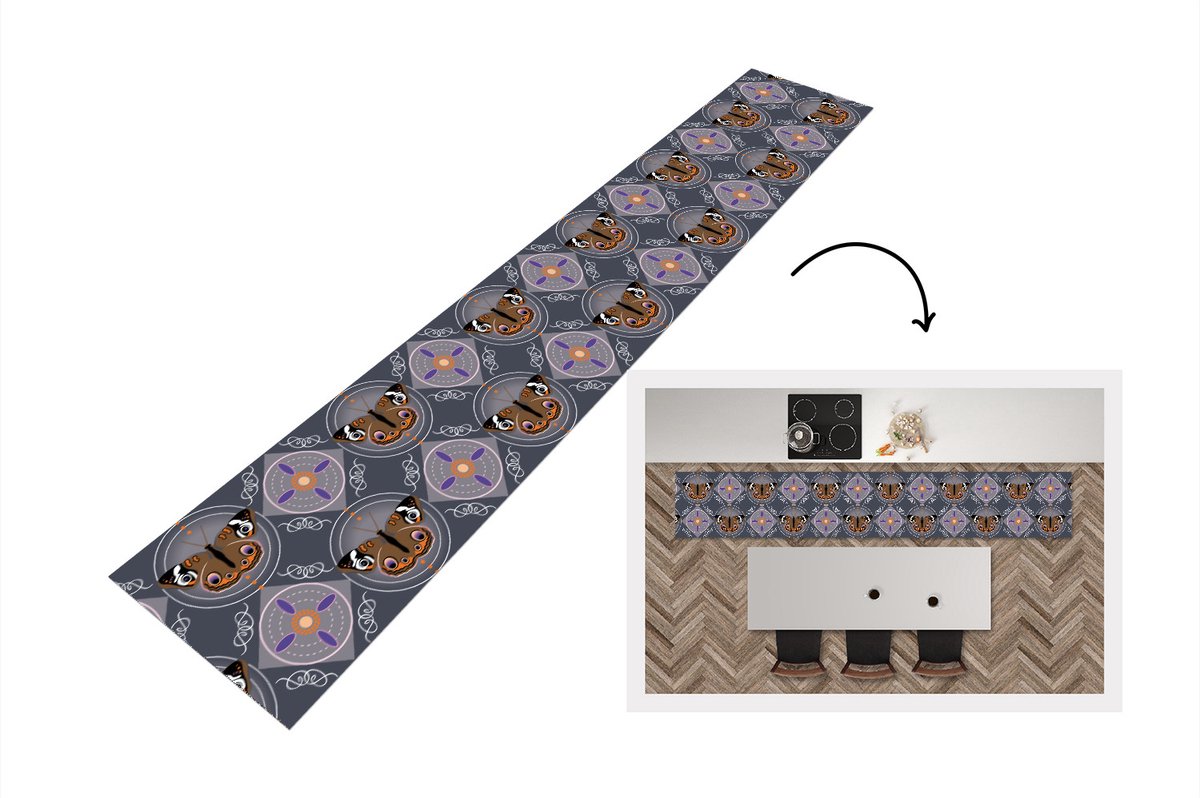 KitchenYeah Keukenloper - Loper keuken - Patronen - Vlinders - Abstract - 300x50 cm - Keukenloper vinyl Multicolor