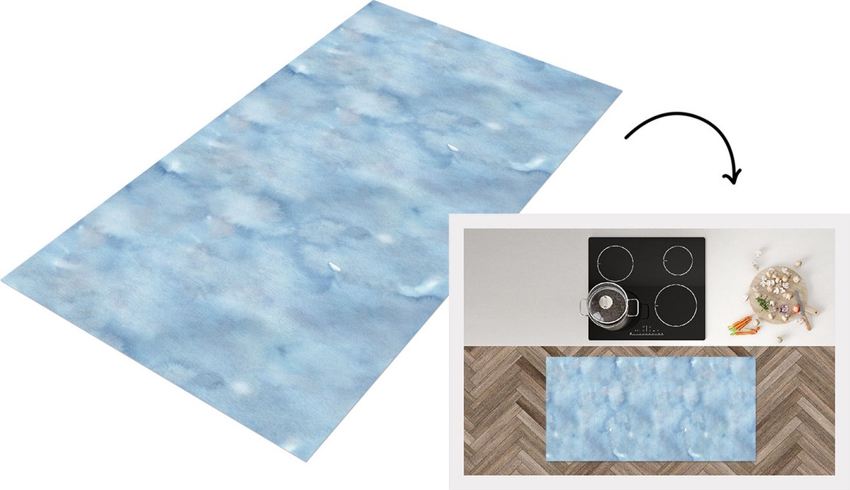 KitchenYeah Keukenloper - Loper keuken - Patroon - Waterverf - Blauw - 120x60 cm - Keukenloper vinyl Multicolor