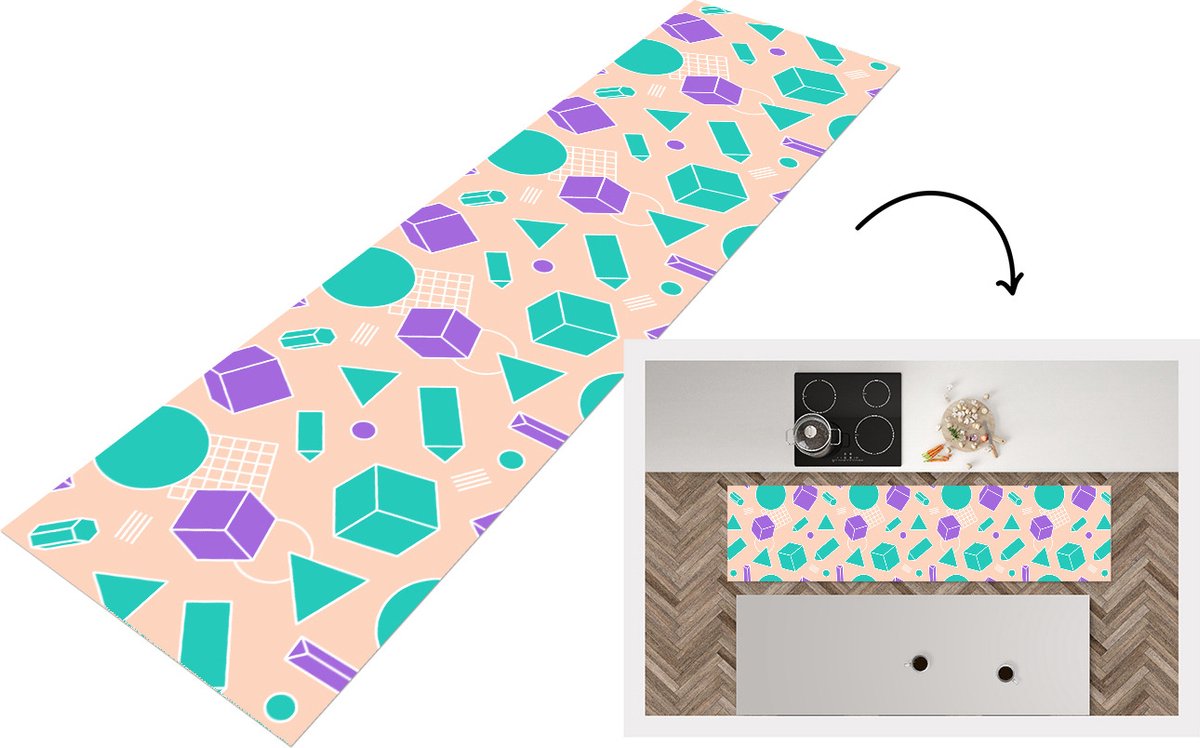 KitchenYeah Keukenloper - Loper keuken - Vintage - Patronen - Blokken - Keukenloper vinyl multicolor, foto 6