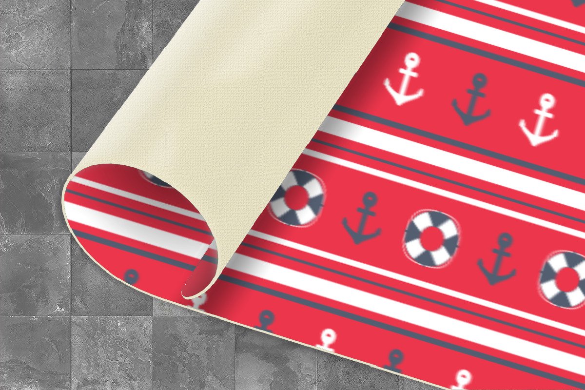 KitchenYeah Keukenloper - Loper keuken - Anker - Reddingsboei - Marine - Matroos - Patronen - 240x60 cm - Keukenloper vinyl Multicolor