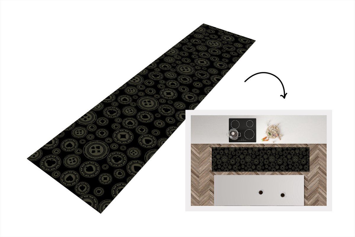 KitchenYeah Keukenloper - Loper keuken - Casino - Poker - Chips - Patronen - 240x60 cm - Keukenloper vinyl Multicolor