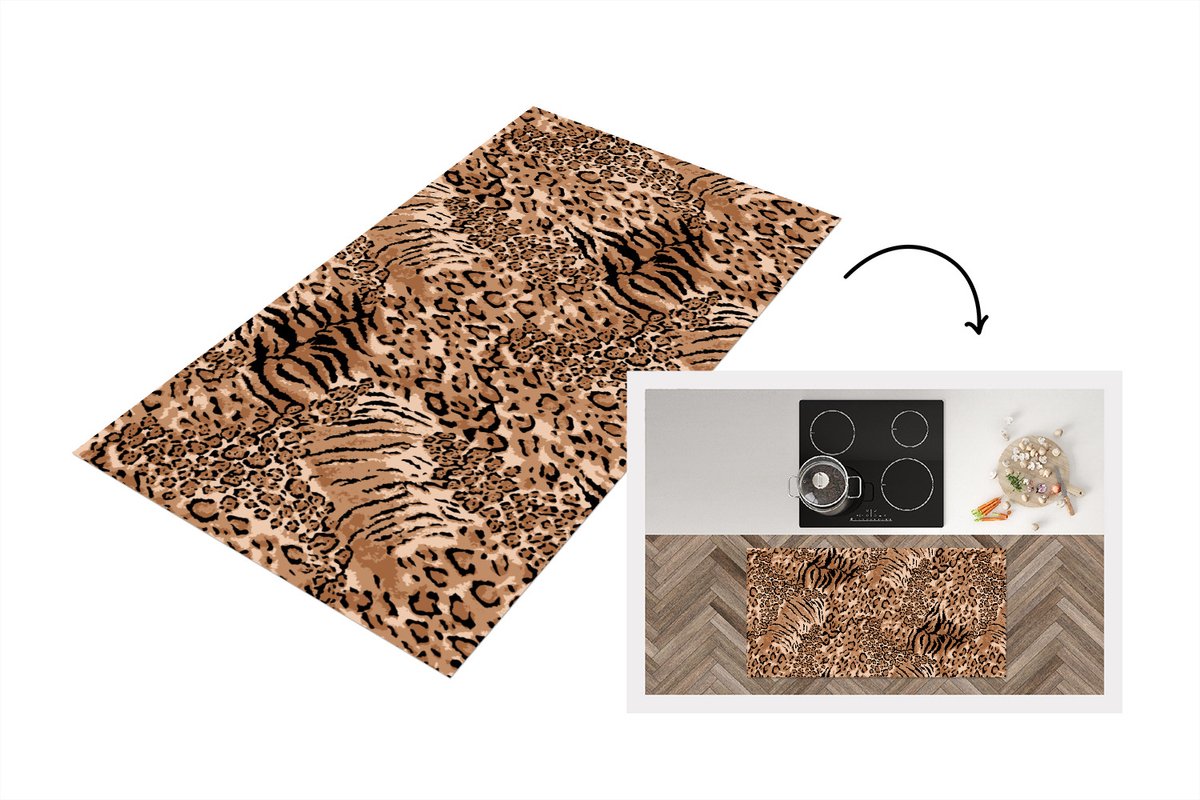 KitchenYeah Keukenloper - Loper keuken - Patronen - Tijger - Luipaardprint - 120x60 cm - Keukenloper vinyl Multicolor