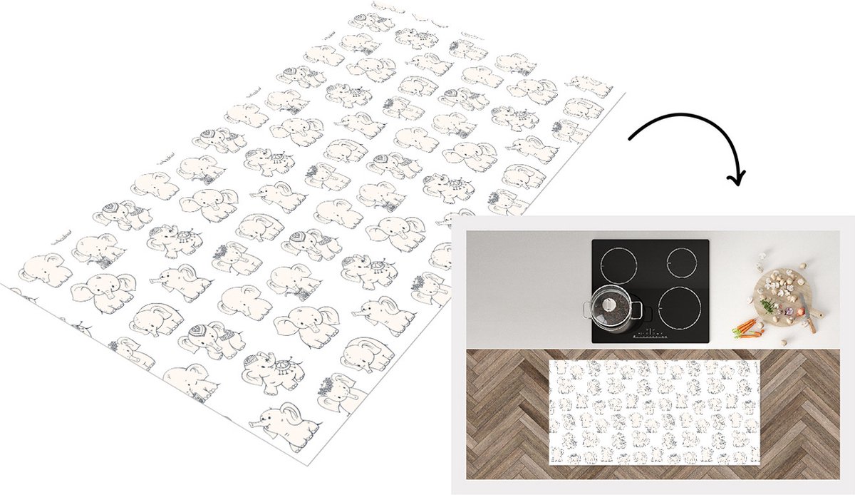 KitchenYeah Keukenloper - Loper keuken - Olifant - Patroon - Baby - 120x60 cm - Keukenloper vinyl Multicolor