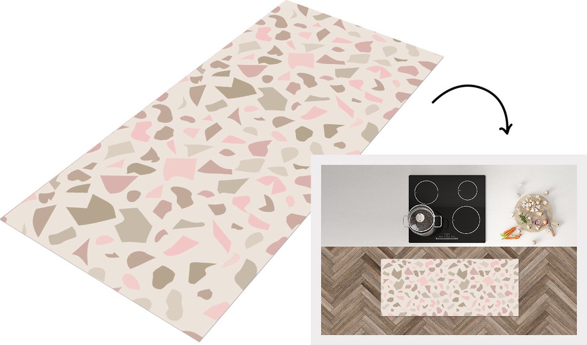 KitchenYeah Keukenloper - Loper keuken - Marmer - Pastel - Patronen - 120x50 cm - Keukenloper vinyl Multicolor
