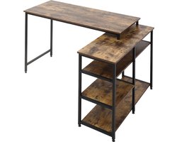 Hoekbureau - bureau pc - boekenkast - boekenrek - zwart/ bruin - 135 cm x 90 cm x 79 cm
