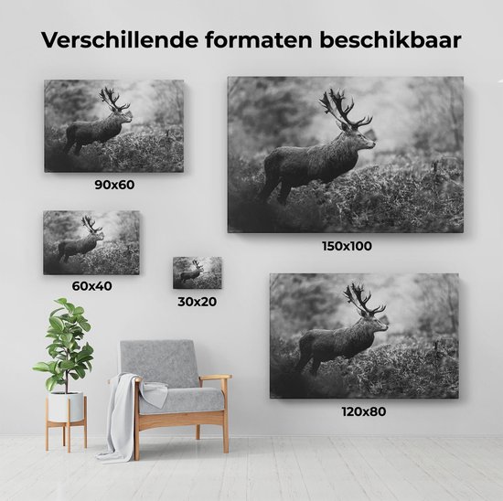 Artaza Peinture sur Toile Cerf dans la Forêt de Côté - Zwart Wit - 120x80 - Groot - Photo sur Toile - Impression sur Toile