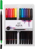 Aquarel marker, standaardkleuren, lijndikte 2+4-8 mm, 12 stuk/ 1 doos
