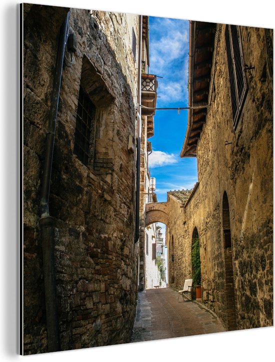 Décoration murale Métal - Peinture Aluminium Industriel - La vieille ville de San Gimignano en Italie - 20x20 cm - Dibond - Photo sur aluminium - Décoration murale industrielle - Pour le salon/chambre