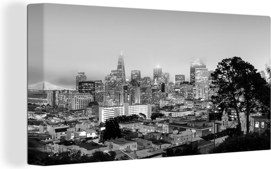 Canvas Schilderij De schemering in San Francisco - zwart wit - 160x80 cm - Wanddecoratie