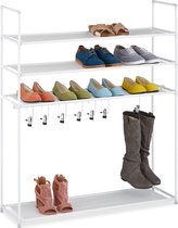 Relaxdays schoenenrek 4 etages - metaal - schoenenkast open - schoenen organizer hal - wit