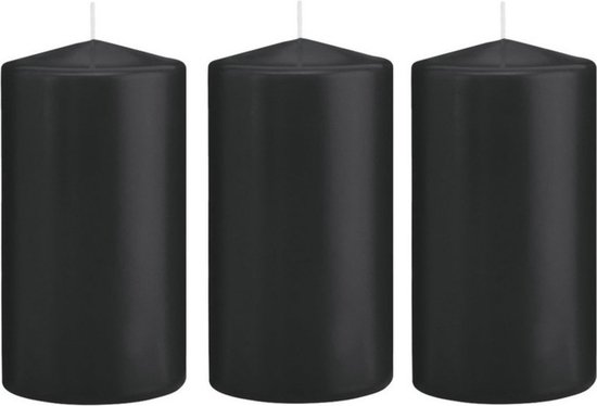3x Zwarte cilinderkaars/stompkaars 8 x 15 cm 69 branduren - Geurloze kaarsen - Stompkaarsen