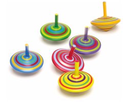 Houten speelgoed tollen - gekleurd mix - 6x stuks - diameter 6 cm - kinderen - cadeau