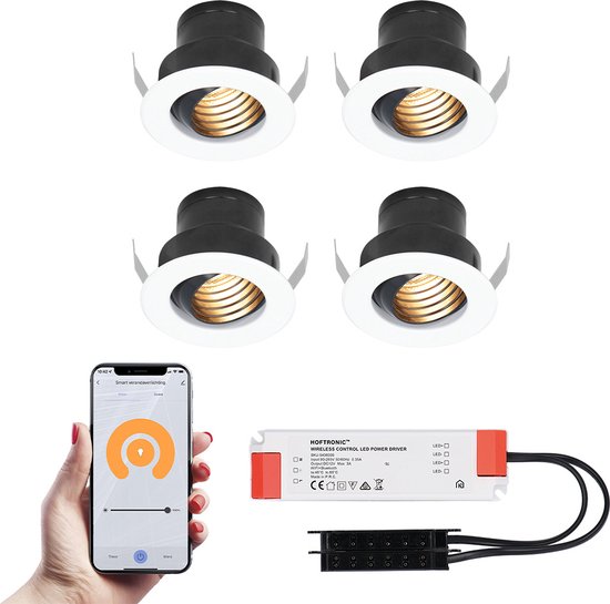 4x Medina witte Smart LED Inbouwspots complete set - Wifi & Bluetooth - 12V - 3 Watt - 2700K warm wit