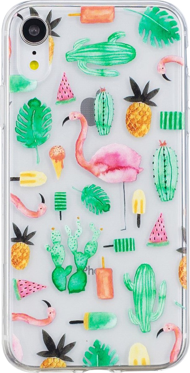 Peachy Cactus en Flamingo TPU hoesje iPhone XR cover