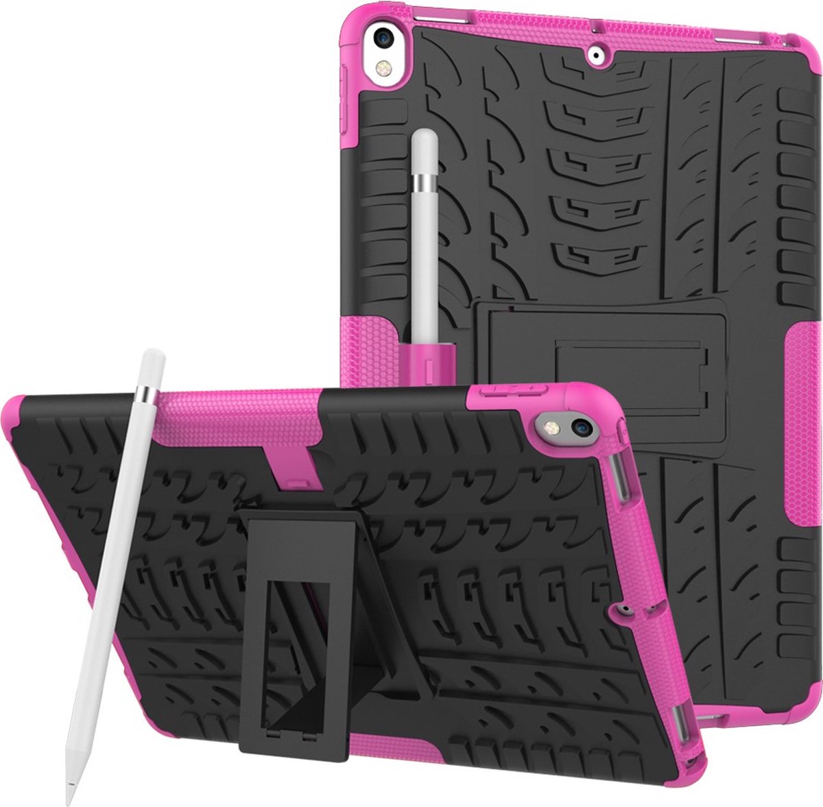 Peachy Hybride TPU Polycarbonaat geschikt voor iPad Air 3 (2019) & iPad Pro 10.5 inch case - Roze Profiel Standaard