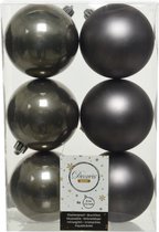 6x boules de Noël en plastique anthracite (gris chaud) 8 cm - Mat/brillant - Boules de Noël en plastique incassables