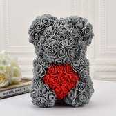 Tobeyz Rozenbeer Grijs 30 cm in Luxe giftbox | meer dan 250 bloemen hartjes op roze Teddybeer | Cadeaus voor liefde, moeders, jubilea, verjaardagen, Valentijnsdag, Moederdag | Love