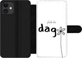 Bookcase Geschikt voor iPhone 12 Pro Max telefoonhoesje - Spreuken - Pluk de dag - Quotes - Carpe diem - Met vakjes - Wallet case met magneetsluiting