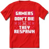 Gamers don't die pixel T-shirt | Roze | Gaming kleding | Grappig game verjaardag cadeau shirt Heren – Dames – Unisex | - Rood - XXL