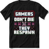 Gamers don't die pixel T-shirt | Gaming kleding | Grappig game verjaardag cadeau shirt Heren – Dames – Unisex | - Zwart - M