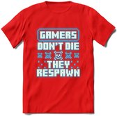 Gamers don't die pixel T-shirt | Neon Blauw | Gaming kleding | Grappig game verjaardag cadeau shirt Heren – Dames – Unisex | - Rood - XL