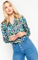 LOLALIZA Hemd met retrobloemenprint - Blauw - Maat 48