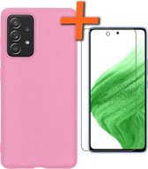 Samsung Galaxy A53 Hoesje Met Screenprotector - Samsung Galaxy A53 Case Licht Roze Siliconen - Samsung Galaxy A53 Hoes Met Screenprotector