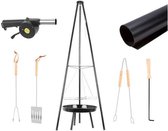 Hangende BBQ - Driepoot BBQ - Hangende Tripod Tuingrill - Inclusief 6-Delig BBQ Set - RVS - Zwart