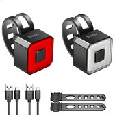 Oplaadbare Fietslamp Led Set Wit en Rood – Oplaadbare Fietsverlichting USB – Fietslampjes Voorlicht en Achterlicht