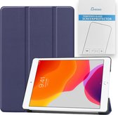 Case2go - Tablet hoes & Screenprotector geschikt voor iPad 2021 / 2020 / 2019 - 10.2 Inch - Auto Wake/Sleep functie - Donker Blauw