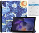 Case2go - Tablet hoes & Screenprotector geschikt voor Samsung Galaxy Tab A8 - 10.5 Inch - Auto Wake/Sleep functie - Sterrenhemel