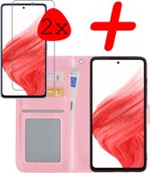 Samsung Galaxy A53 Hoesje Bookcase 2x Screenprotector - Samsung Galaxy A53 Case Hoes Cover - Samsung Galaxy A53 Screenprotector 2x - Licht Roze