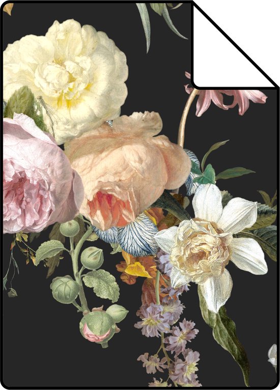 Proefstaal ESTAhome behang vintage bloemen zwart - 139368 - 26,5 x 21 cm