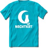 Nachtkat- Katten T-Shirt Kleding Cadeau | Dames - Heren - Unisex | Kat / Dieren shirt | Grappig Verjaardag kado | Tshirt Met Print | - Blauw - 3XL
