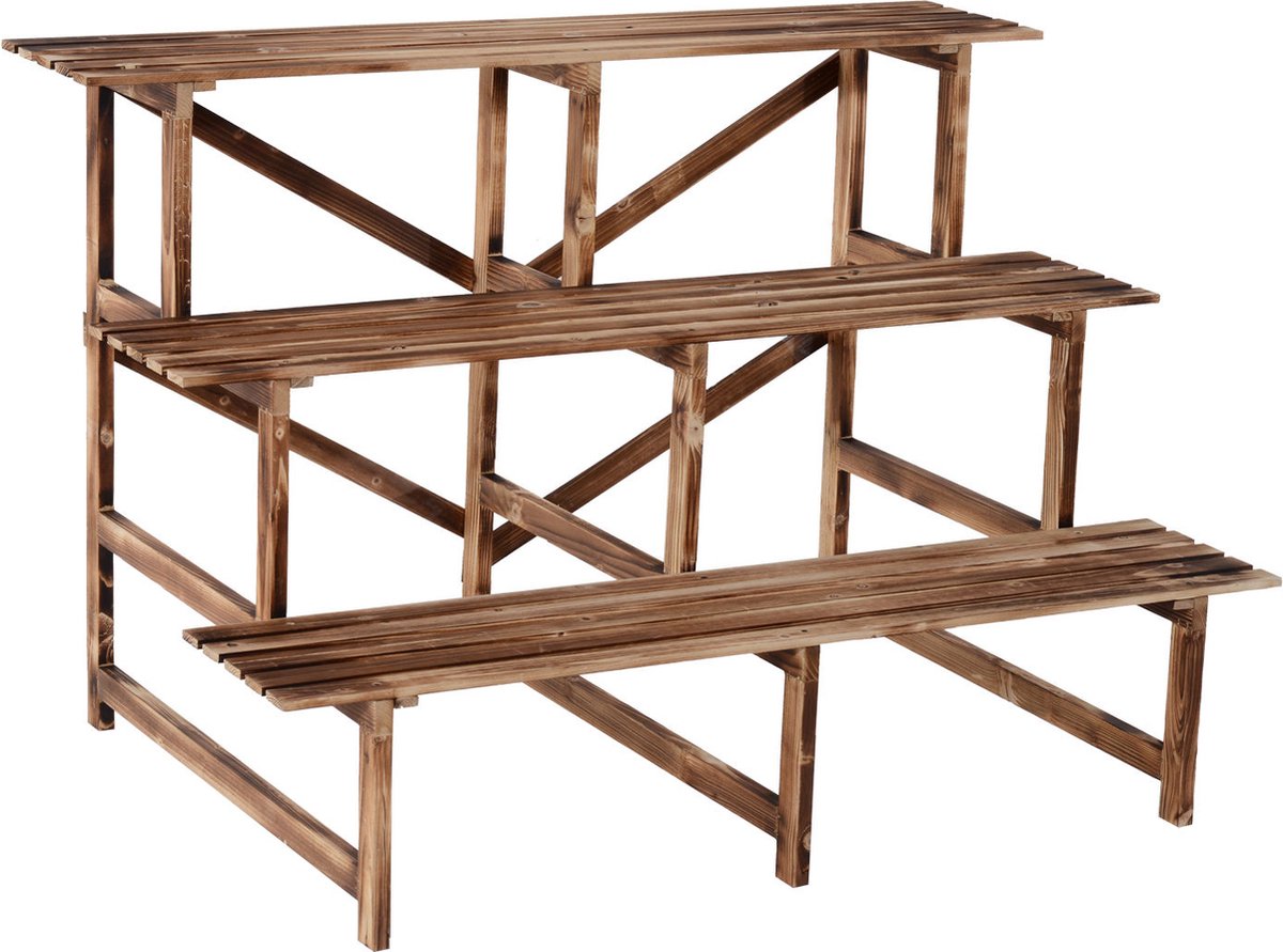 Outsunny Plantenetagere Bloementrap Plantenrek Bloemenbank Standaard 3 Trappen Vurenhout 845 114 1397607840