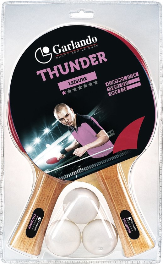 Garlando Thunder - Set avec 2 Raquettes et 3 Balles de Ping Pong | bol.com