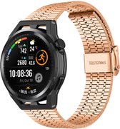 Stalen Smartwatch bandje - Geschikt voor Strap-it Huawei Watch GT Runner roestvrij stalen band - rosé goud - GT Runner - 22mm - Strap-it Horlogeband / Polsband / Armband