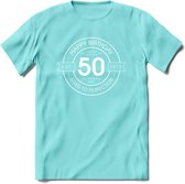 50th Happy Birthday T-shirt | Vintage 1972 Aged to Perfection | 50 jaar Abraham en Sarah verjaardag cadeau | Grappig feest shirt Heren – Dames – Unisex kleding | - Licht Blauw - XX