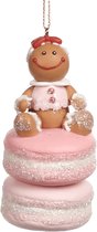 Viv! Christmas Kerstornament - macaron met gingerbread mannetje - roze bruin - 9cm