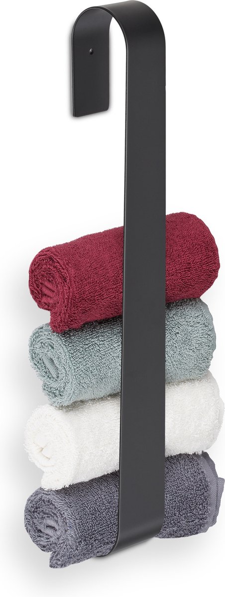 Relaxdays handdoekhouder rvs - handdoekrek - handdoekstang - zonder boren - zwart